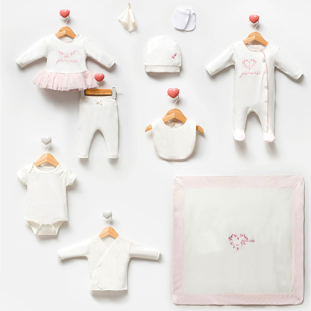 Princess Themed Hospital Outfit 10-Piece Set Newborn Baby Girl Ecru (0-6 Months) - C134.427406