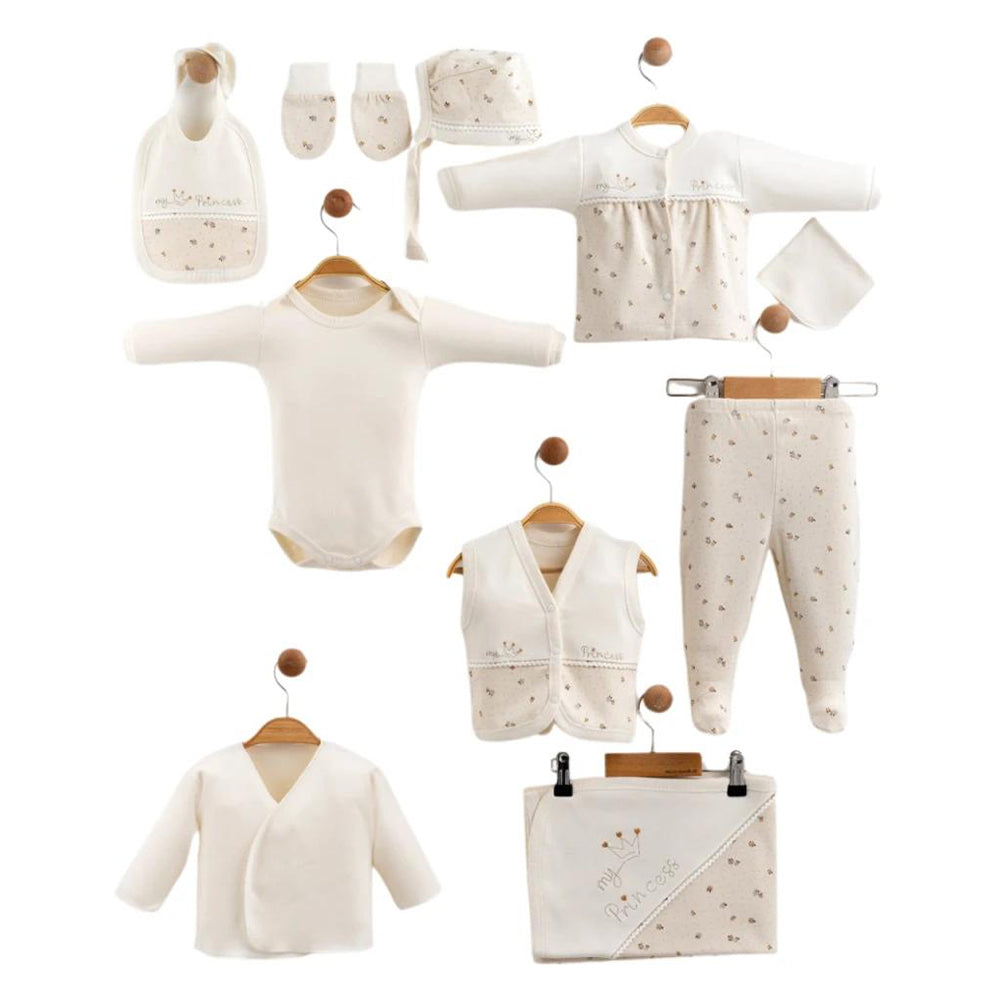 طقم ملابس مستشفى قطنية مطرزة من My Princess Crown مكون من 10 قطع لحديثي الولادة بيج (0-3 أشهر) - BT024.6674
