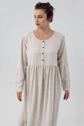 Linen Buttoned Maternity & Nursing Nightgown Beige - K104