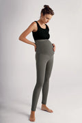 Ribbed Thermal Fleece-Lined Adjustable Waist Maternity Leggings Khaki - LF9206
