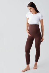 Ribbed Thermal Fleece-Lined Adjustable Waist Maternity Leggings Coffee - LF9206