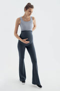 Flared Ribbed High-Waist Stretch Supportive Maternity Leggings Anthracite - LF9209