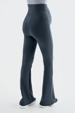 Flared Ribbed High-Waist Stretch Supportive Maternity Leggings Anthracite - LF9209