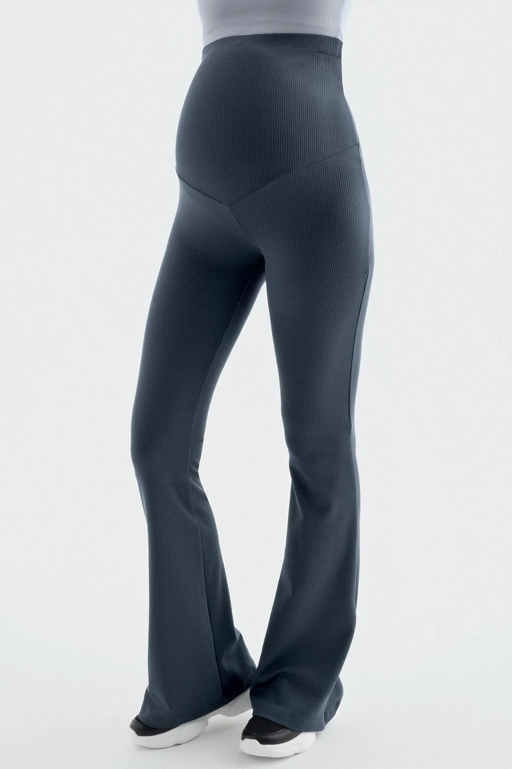 Flared Ribbed High-Waist Stretch Supportive Maternity Leggings Anthracite - LF9209