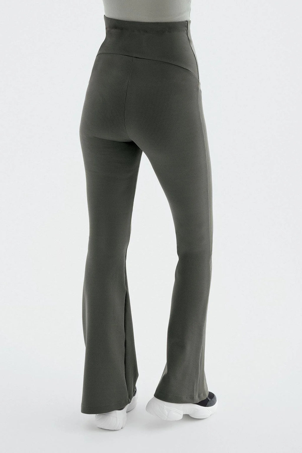 Flared Ribbed High-Waist Stretch Supportive Maternity Leggings Khaki - LF9209
