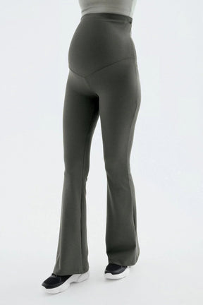 Flared Ribbed High-Waist Stretch Supportive Maternity Leggings Mink - LF9209