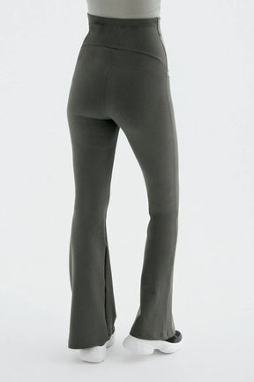 Flared Ribbed High-Waist Stretch Supportive Maternity Leggings Mink - LF9209