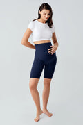 Ribbed Biker Flexible Adjustable Waist Maternity Shorts Leggings Navy Blue - LF9213