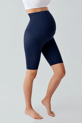 Ribbed Biker Flexible Adjustable Waist Maternity Shorts Leggings Navy Blue - LF9213