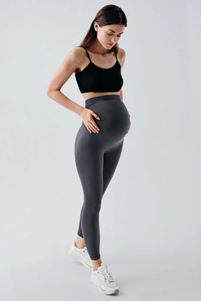 Seamless Ribbed High Waist Shaping Extra Flexible Sports Maternity Leggings Anthracite - LFS902