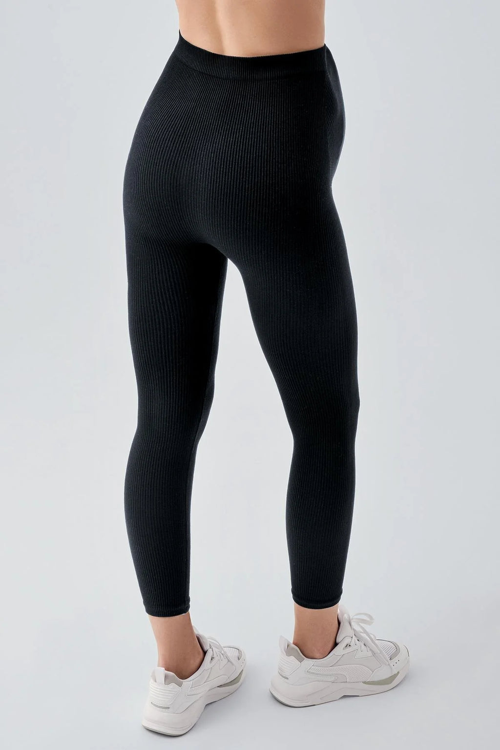 Seamless Ribbed High Waist Shaping Extra Flexible Sports Maternity Leggings Black - LFS902
