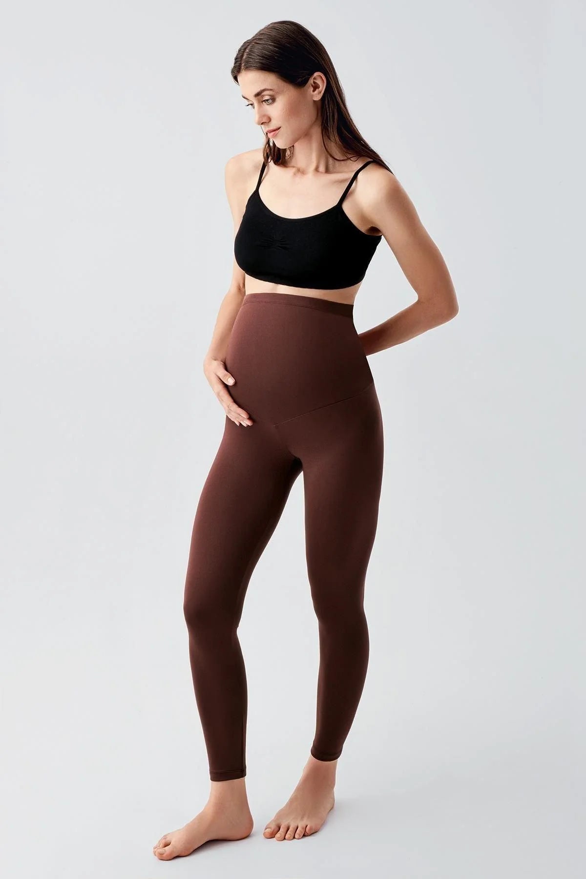Adjustable Waist Maternity Leggings Coffee - LT9002