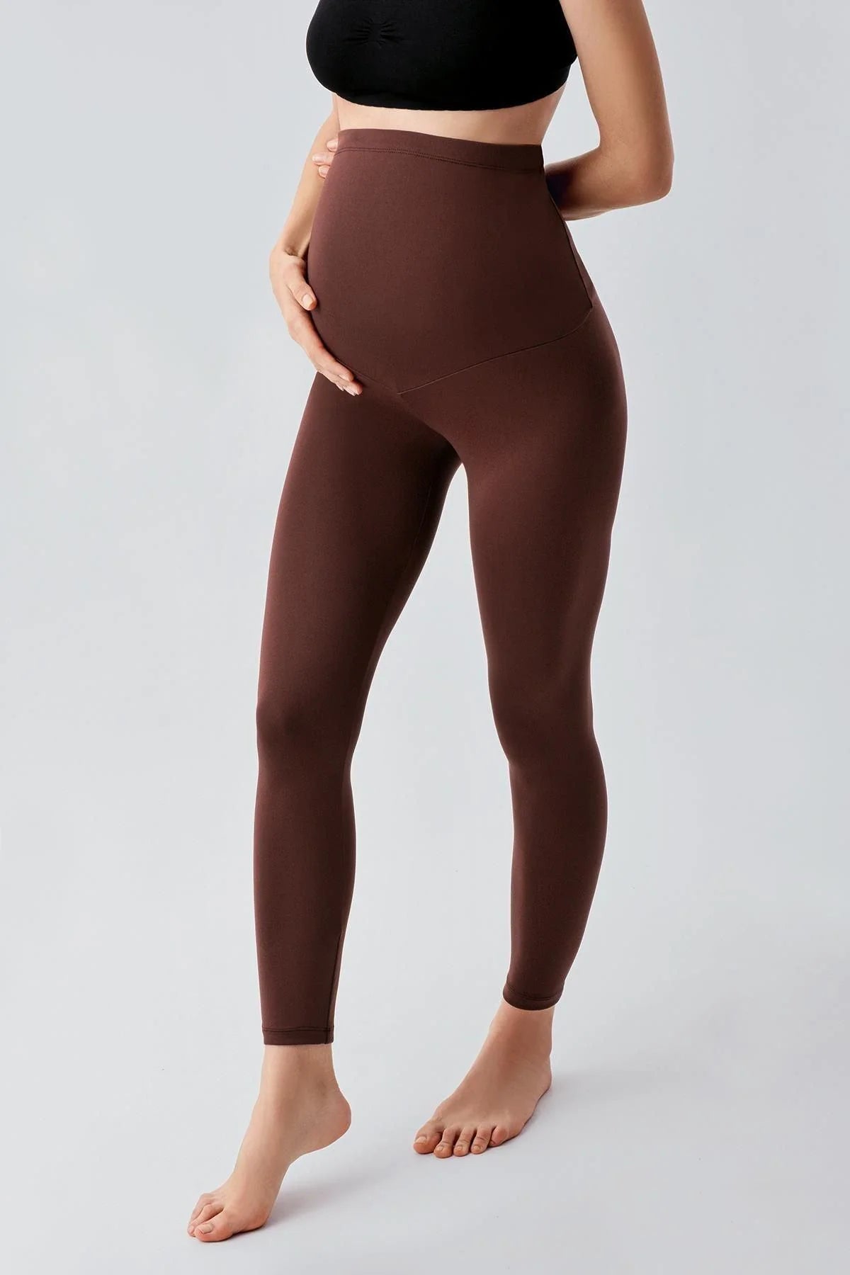 Adjustable Waist Maternity Leggings Coffee - LT9002