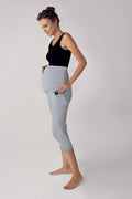 Adjustable High-Waisted Flexible Shaping Capri Maternity Leggings Grey - LT9007