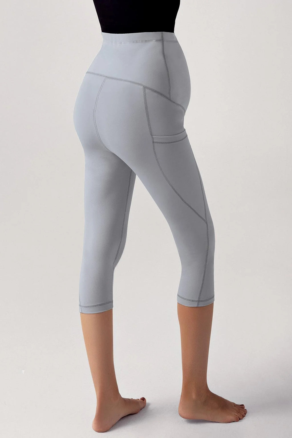 Adjustable High-Waisted Flexible Shaping Capri Maternity Leggings Grey - LT9007
