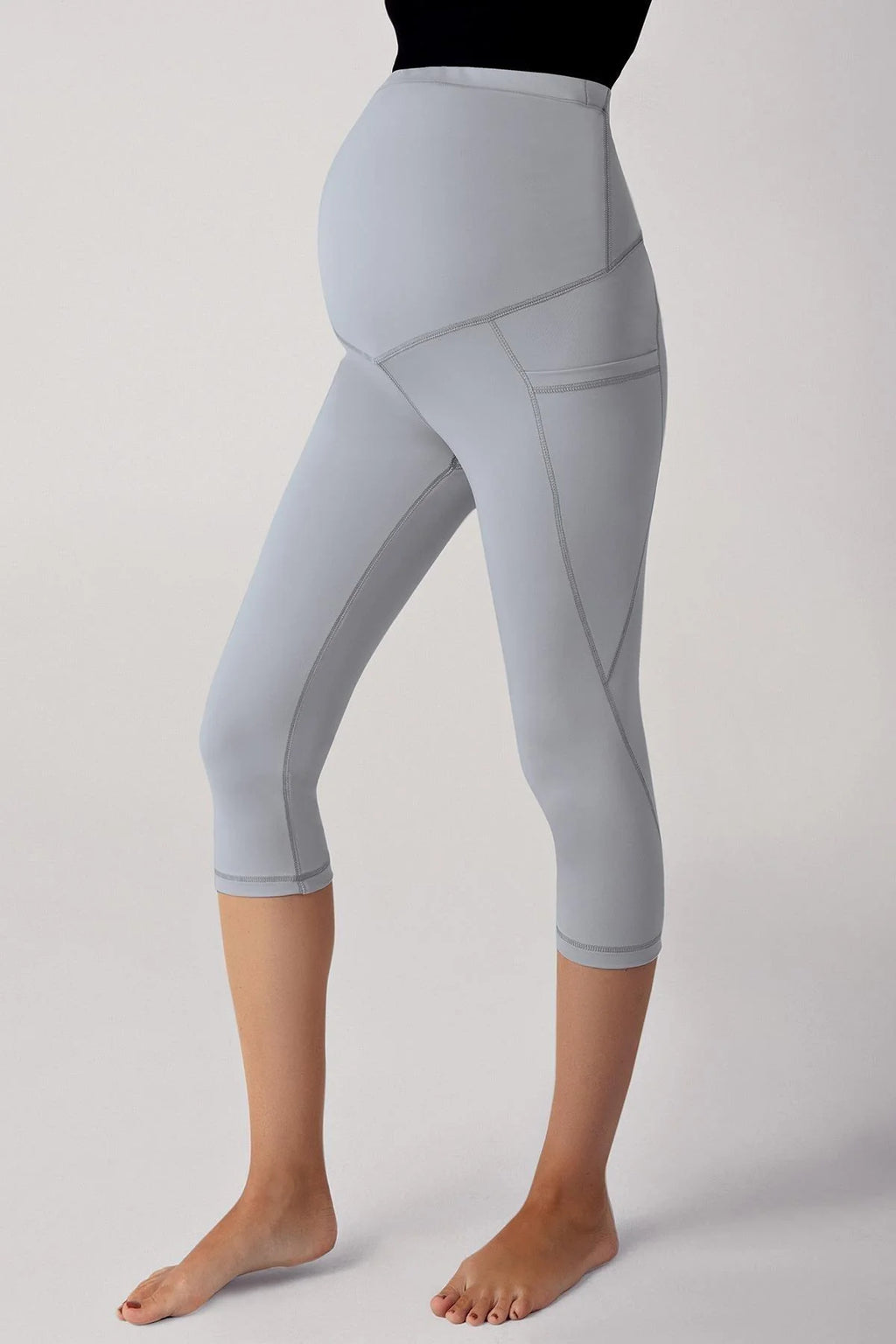 Adjustable High-Waisted Flexible Shaping Capri Maternity Leggings Grey - LT9007