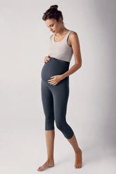 Adjustable High-Waisted Flexible Shaping Capri Maternity Leggings Anthracite - LT9008
