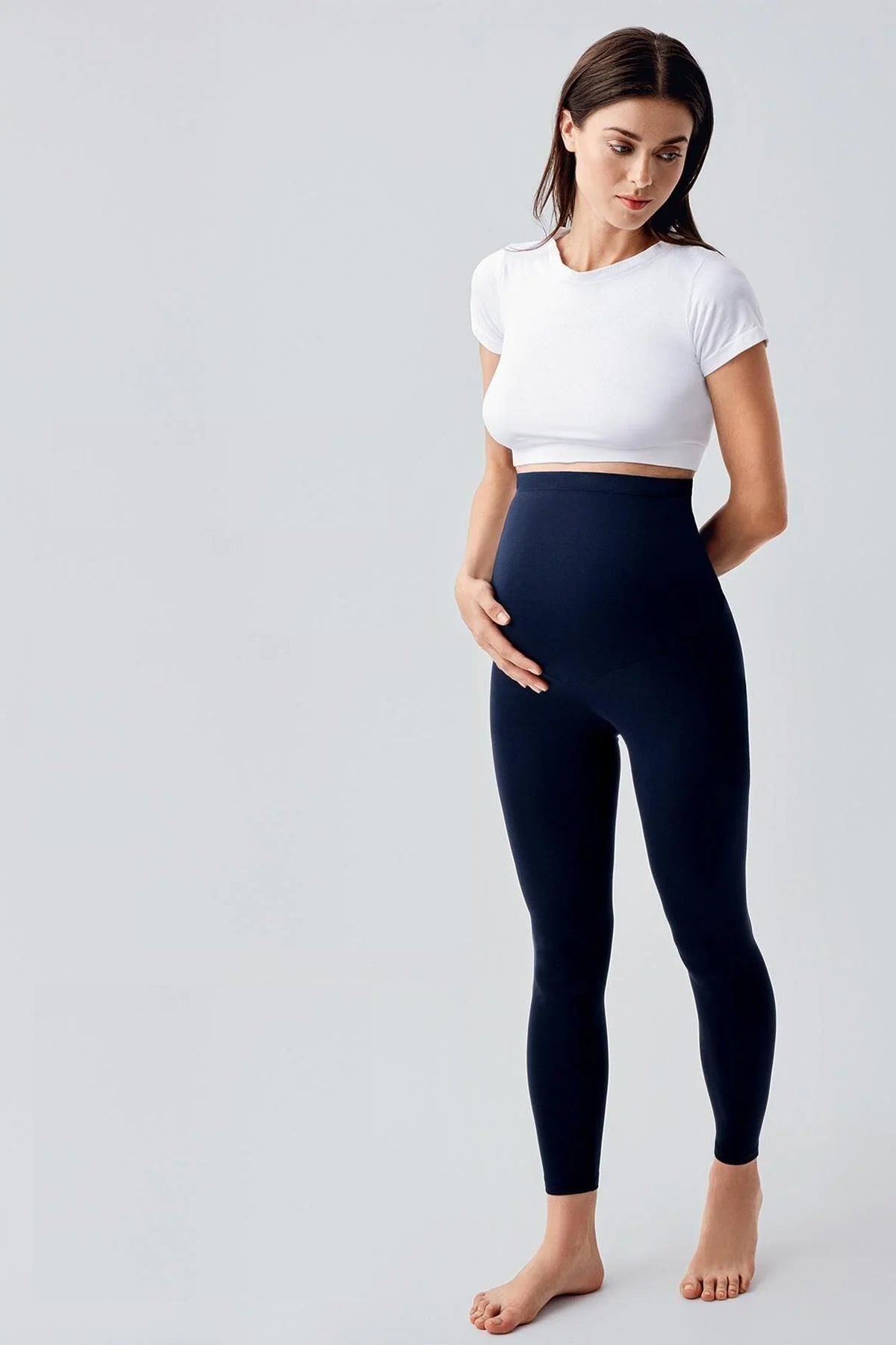 Thermal Fleece-Lined Adjustable Waist Maternity Leggings Navy Blue - LT9010