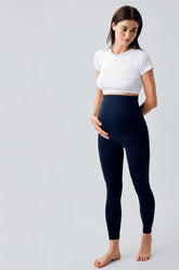 Thermal Fleece-Lined Adjustable Waist Maternity Leggings Navy Blue - LT9010