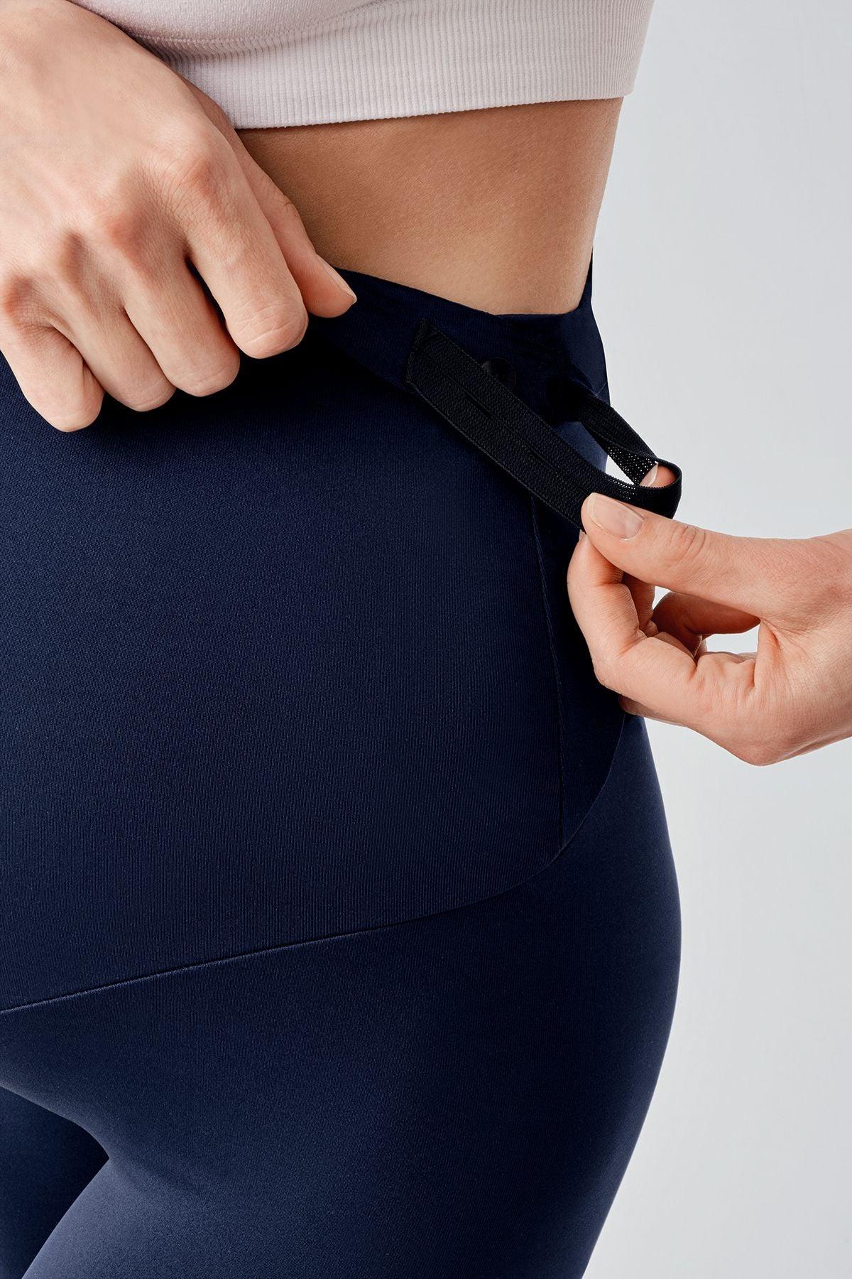 Thermal Fleece-Lined Adjustable Waist Maternity Leggings Navy Blue - LT9010