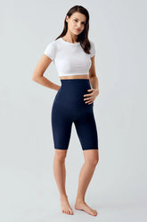 Biker Flexible Adjustable Waist Maternity Shorts Leggings Navy Blue - LT9012
