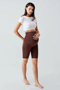 Biker Flexible Adjustable Waist Maternity Shorts Leggings Coffee - LT9012