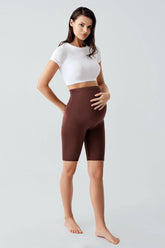 Biker Flexible Adjustable Waist Maternity Shorts Leggings Coffee - LT9012