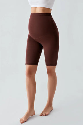 Biker Flexible Adjustable Waist Maternity Shorts Leggings Coffee - LT9012