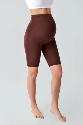 Biker Flexible Adjustable Waist Maternity Shorts Leggings Coffee - LT9012