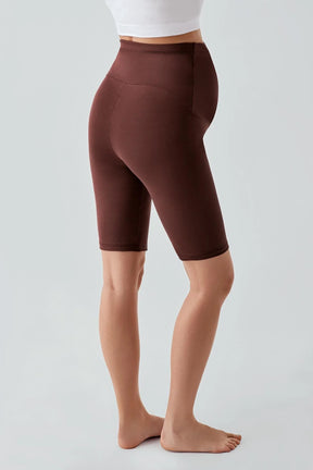 Biker Flexible Adjustable Waist Maternity Shorts Leggings Coffee - LT9012