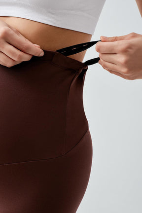 Biker Flexible Adjustable Waist Maternity Shorts Leggings Coffee - LT9012