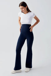 Flared High-Waisted Elastic Supportive Maternity Leggings Navy Blue - LT9015