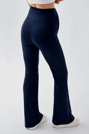 Flared High-Waisted Elastic Supportive Maternity Leggings Navy Blue - LT9015