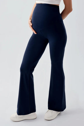 Flared High-Waisted Elastic Supportive Maternity Leggings Navy Blue - LT9015