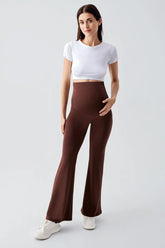 Flared High-Waisted Elastic Supportive Maternity Leggings Coffee - LT9015