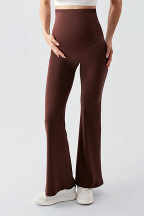 Flared High-Waisted Elastic Supportive Maternity Leggings Coffee - LT9015