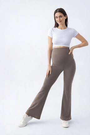 Flared Thermal Fleece-Lined Adjustable Waist Maternity Leggings Mink - LT9018