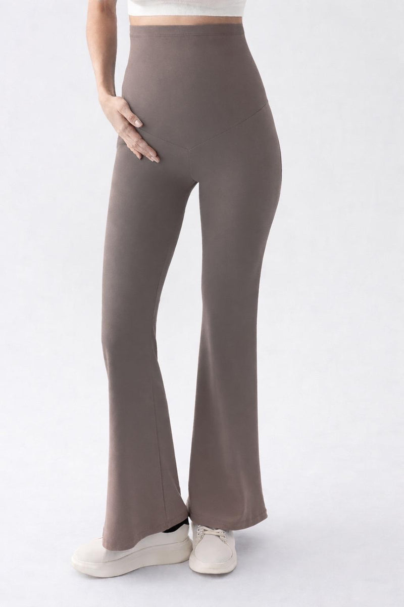 Flared Thermal Fleece-Lined Adjustable Waist Maternity Leggings Mink - LT9018