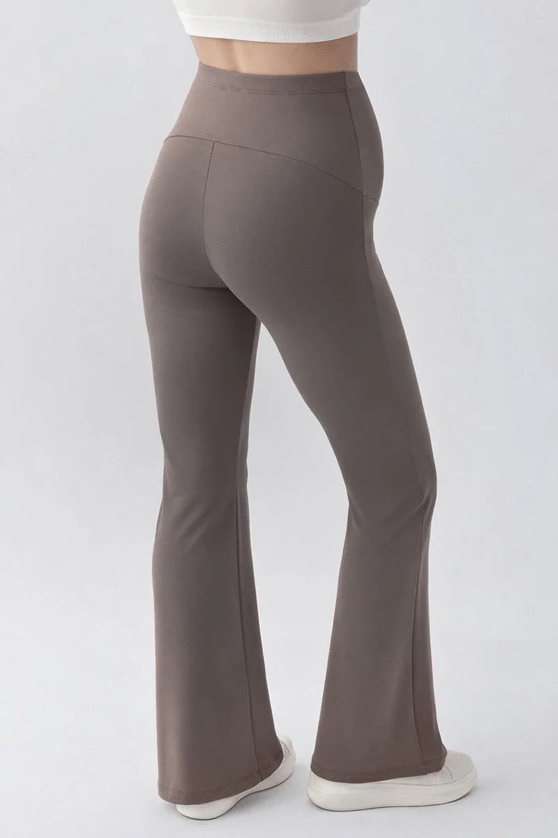 Flared Thermal Fleece-Lined Adjustable Waist Maternity Leggings Mink - LT9018