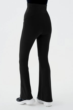 Flared Thermal Fleece-Lined Adjustable Waist Maternity Leggings Black - LT9018