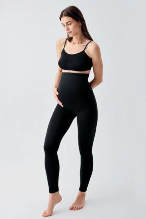 Fleece-Lined Extra Thick Elastic Adjustable Waist Thermal Maternity Leggings Black - LT9020