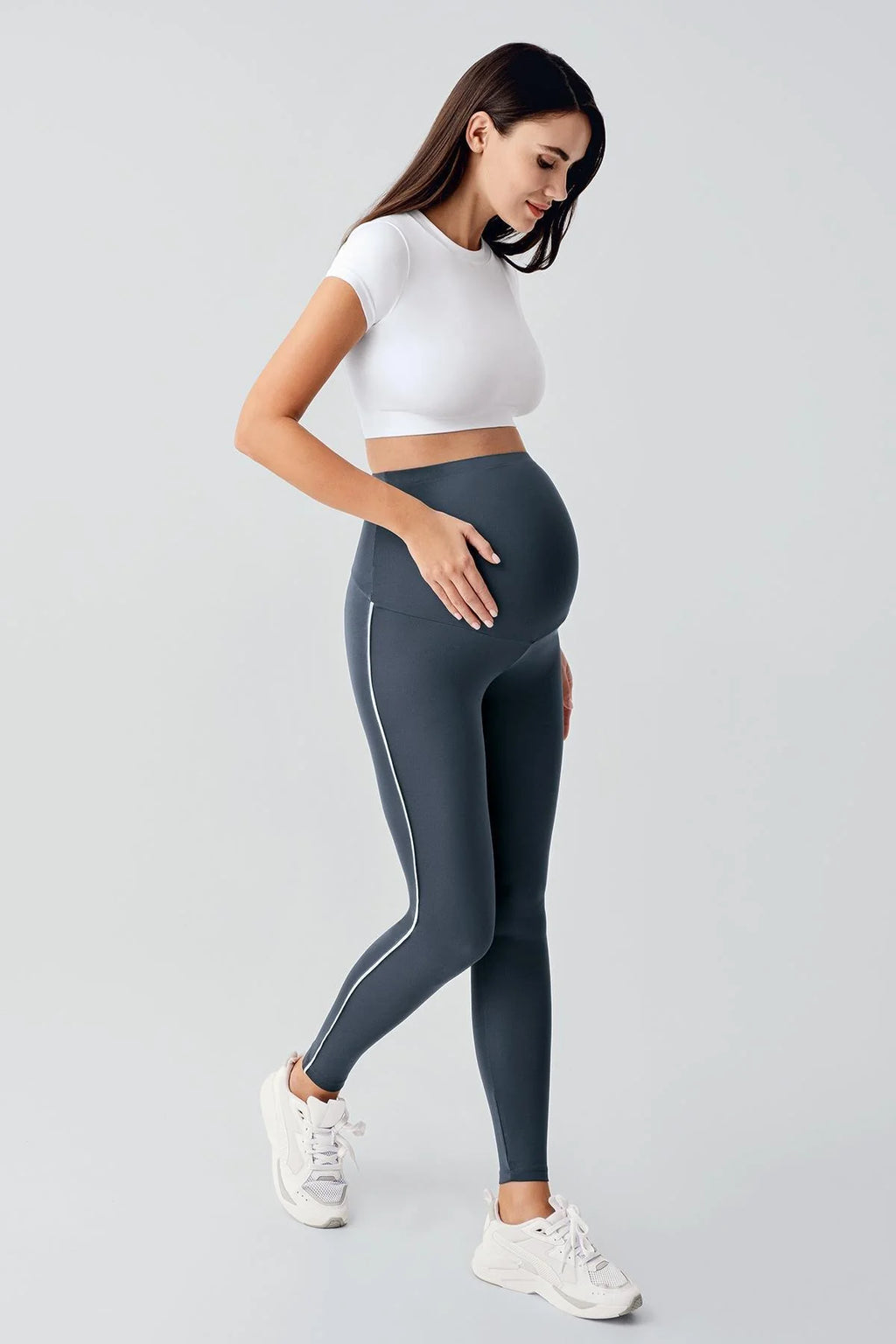 Piped High Waist Stretch Shaping Maternity Leggings Anthracite - LT9024