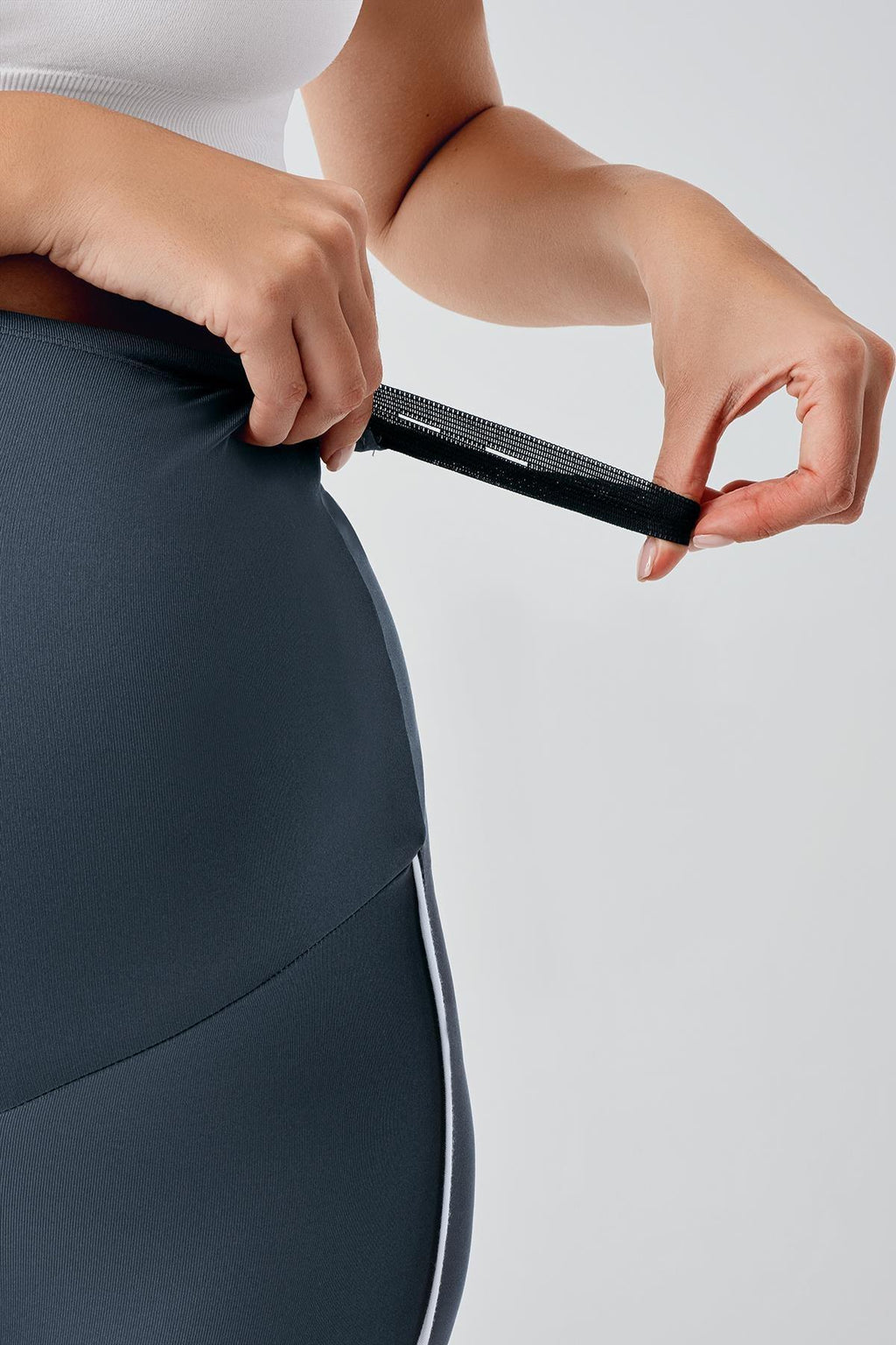 Piped High Waist Stretch Shaping Maternity Leggings Anthracite - LT9024