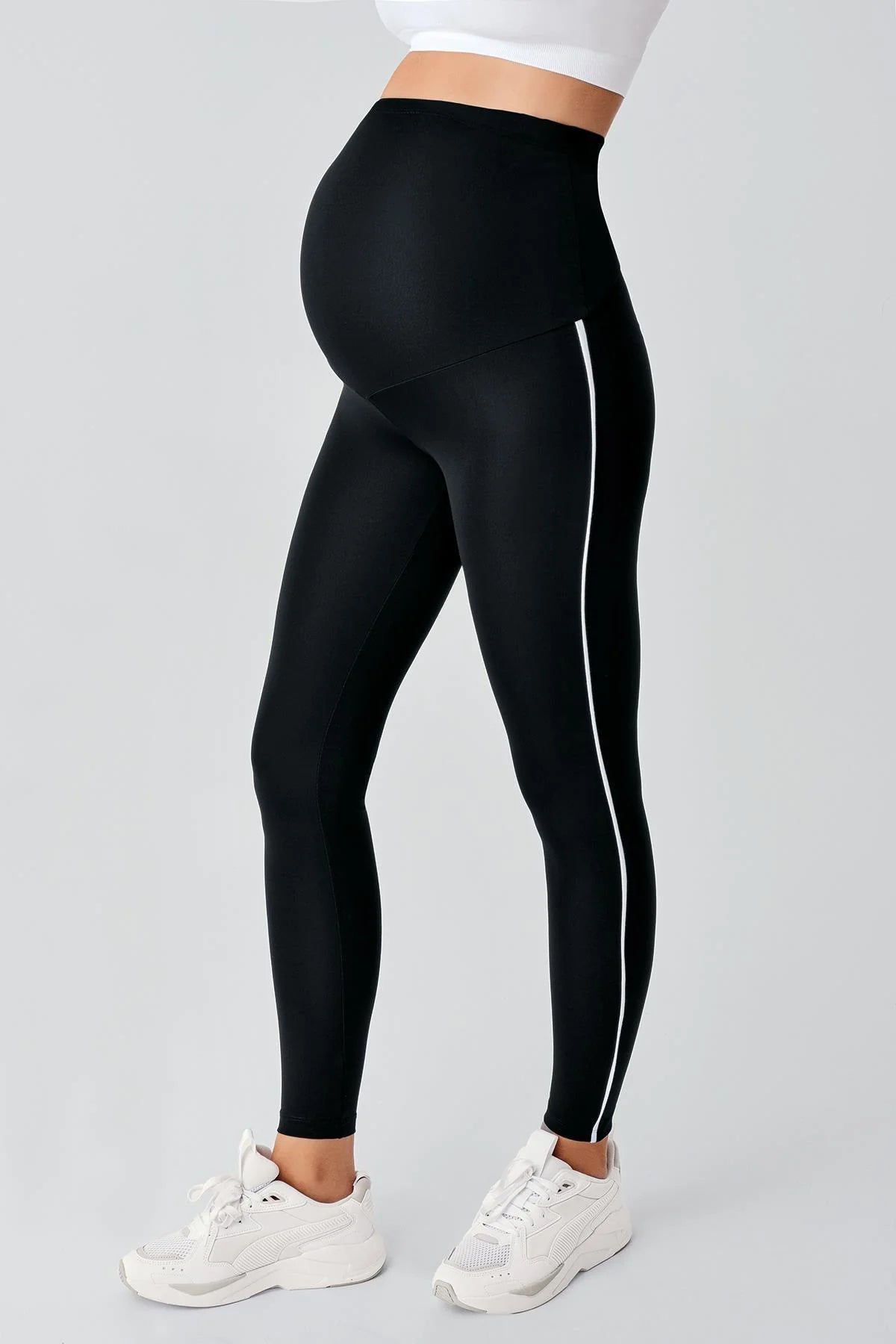 Piped High Waist Stretch Shaping Maternity Leggings Black - LT9024