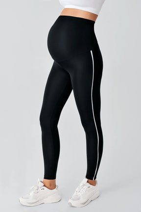Piped High Waist Stretch Shaping Maternity Leggings Black - LT9024