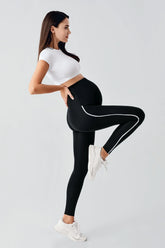 Piped High Waist Stretch Shaping Maternity Leggings Black - LT9024