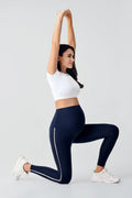 Piped High Waist Stretch Shaping Maternity Leggings Navy Blue - LT9024