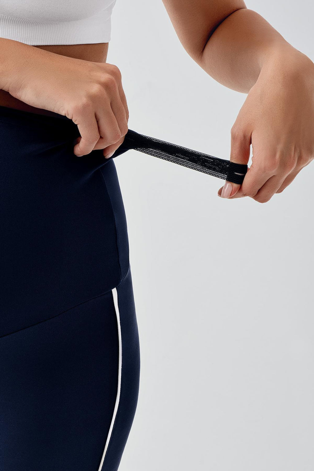Piped High Waist Stretch Shaping Maternity Leggings Navy Blue - LT9024