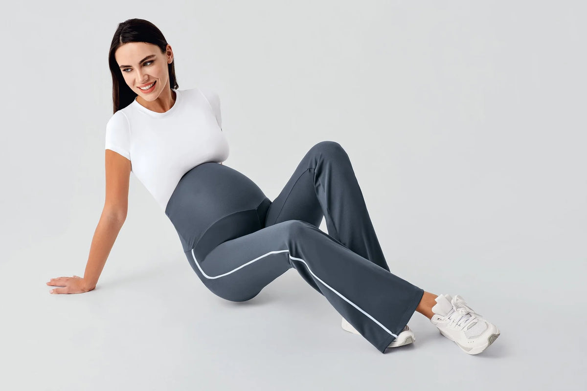 Piped Flared High Waist Stretch Shaping Maternity Leggings Anthracite - LT9025