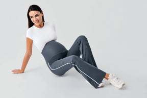 Piped Flared High Waist Stretch Shaping Maternity Leggings Anthracite - LT9025